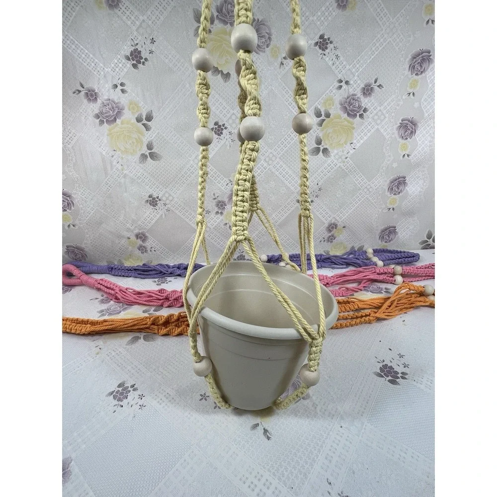 Medium macrame cotton plant hanger. Set Of 4 Orange Yellow Purple Pink